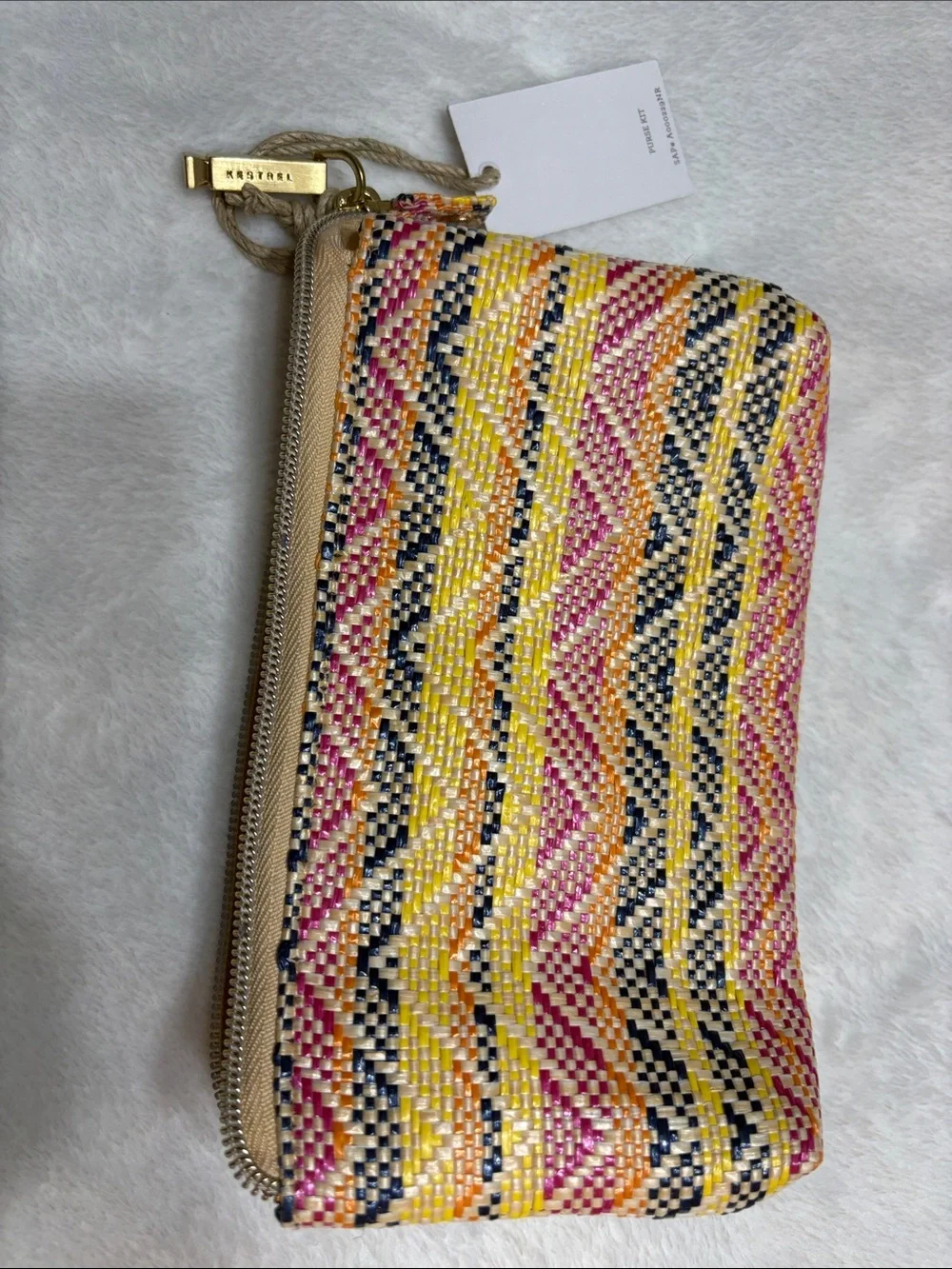 Multicolor Woven Cosmetic Pouch - Yellow Pink Navy
